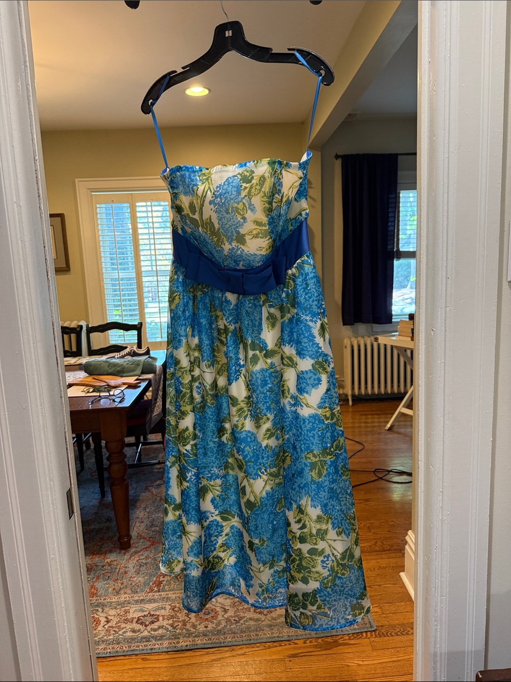 Strapless Blue Floral A-Line Dress